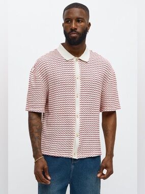 Fashion Nova Men Color Block Short Sleeve Sweater Size Large